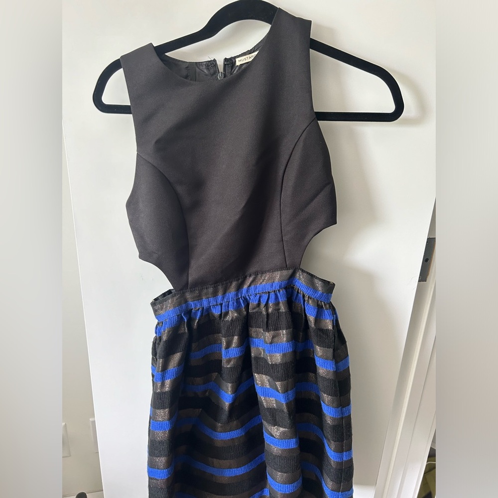 Mustard seed cutout blue and black and gold mini dress worn twice